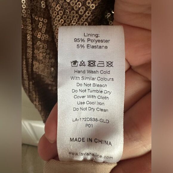 LAVISH ALICE GOLD SEQUIN OPEN BACK DRESS - SIZE 12 long sleeve midi bow detail - Picture 2 of 5